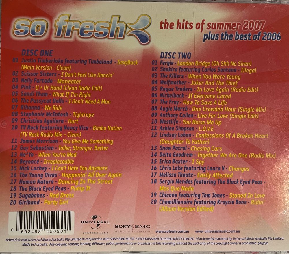 So Fresh Hits Of Summer 2007 Plus The Best Of 2006 - Various (CD) music collectible [Barcode 602498450901] - Main Image 2