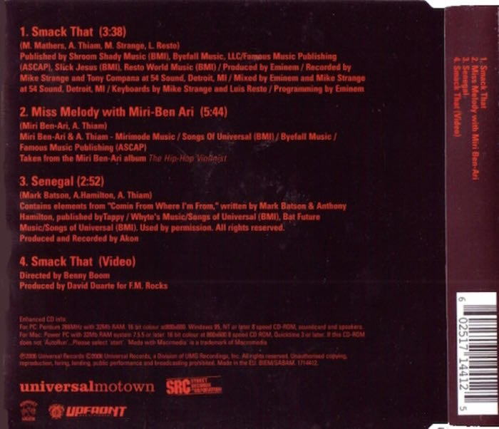 Smack That - Akon; Eminem (Enhanced CD (ECD) - 12) music collectible [Barcode 602517144125] - Main Image 2