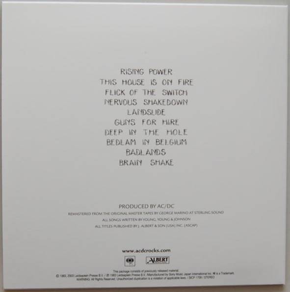 FLICK OF THE SWITCH AC/DC - AC/DC (CD - 37) music collectible [Barcode 075678010026] - Main Image 2