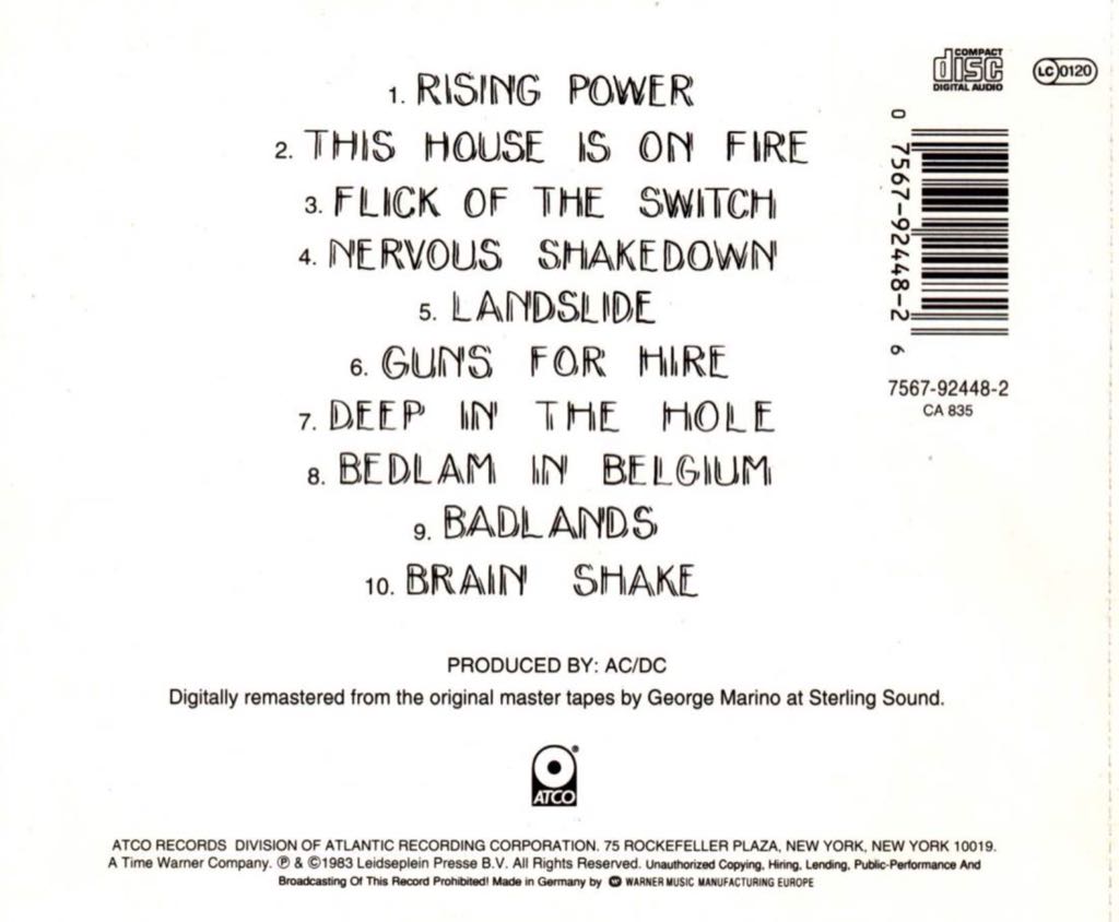 Flick Of The Switch - AC/DC (CD - 37) music collectible [Barcode 075679244826] - Main Image 2