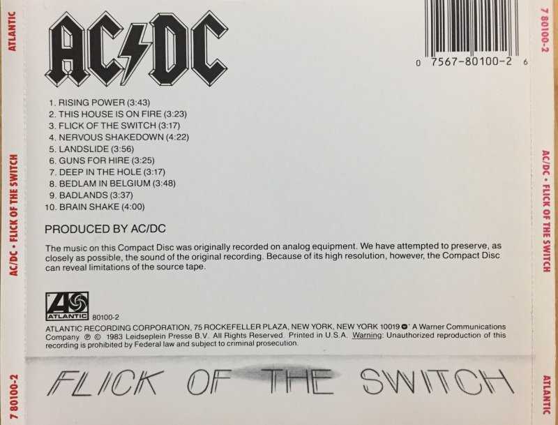 Flick Of The Switch - AC/DC (CD - 37) music collectible [Barcode 075679244826] - Main Image 4