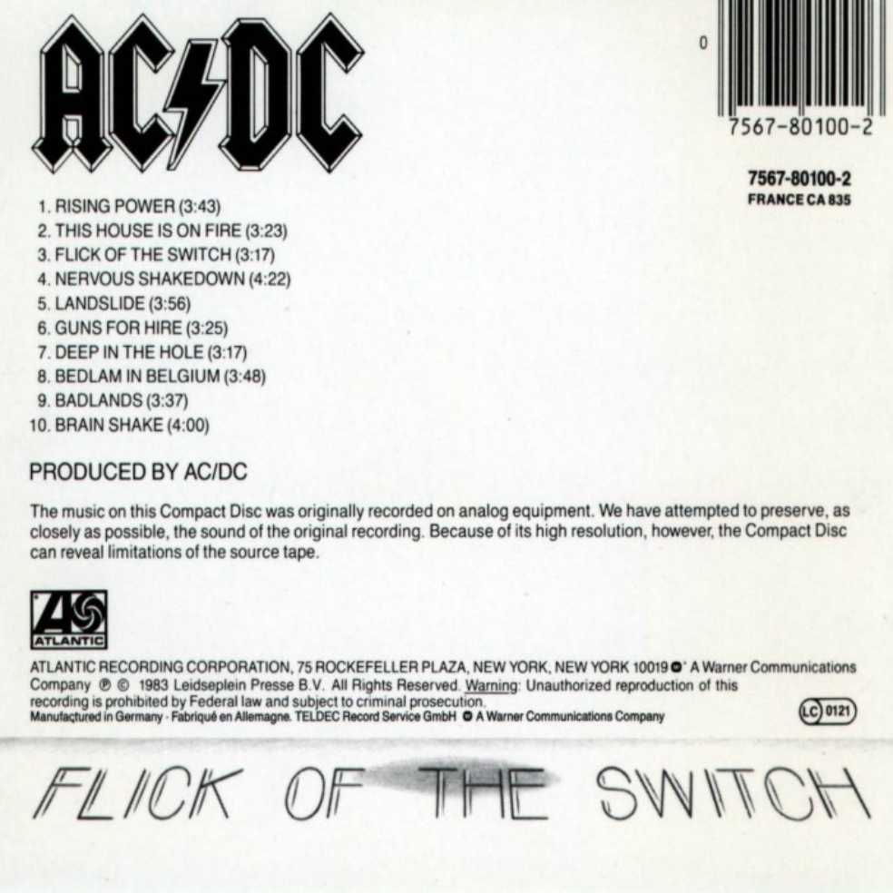 Flick Of The Switch - AC/DC (CD) music collectible [Barcode 886973681220] - Main Image 2
