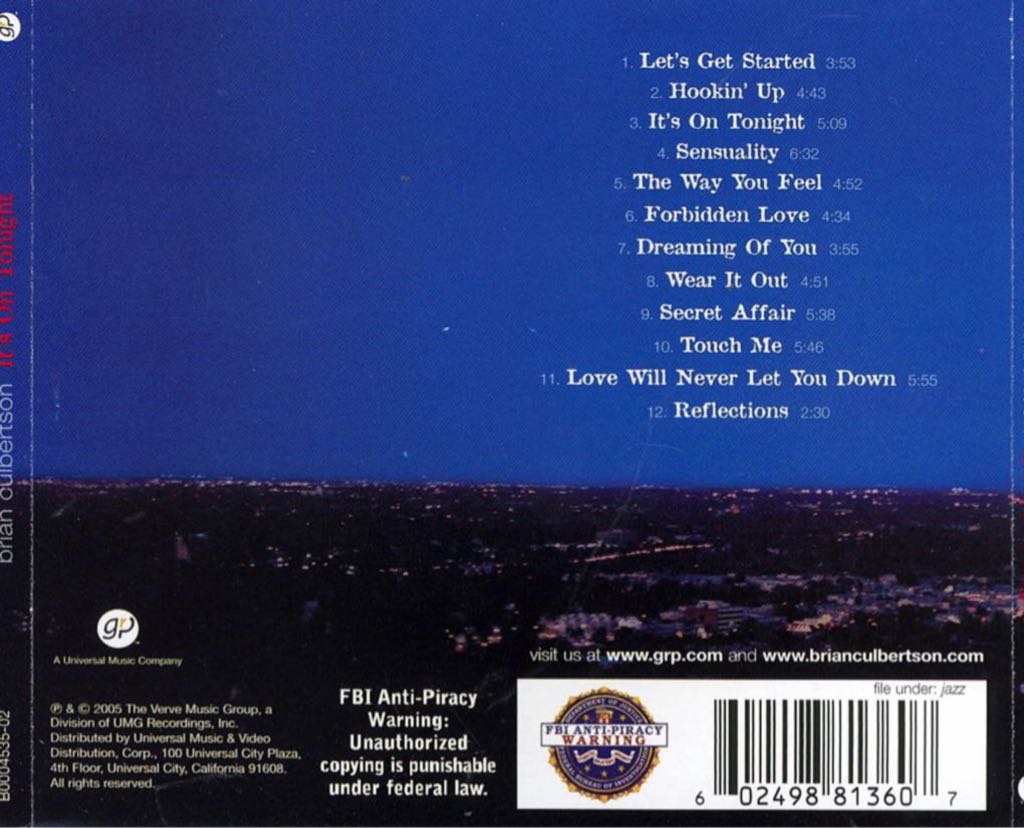 Its On Tonight - Culbertson, Brian (CD) music collectible [Barcode 602498813607] - Main Image 2