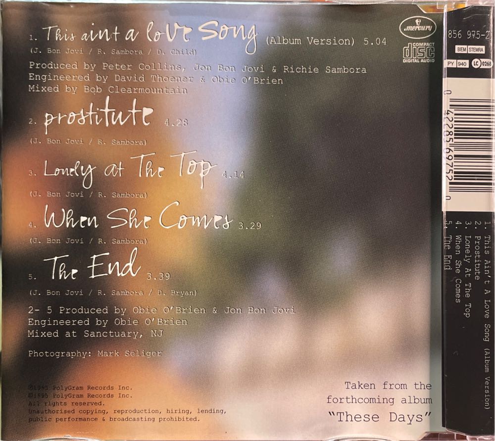 This Aint A Love Song - Bon Jovi (CD) music collectible [Barcode 042285697520] - Main Image 2