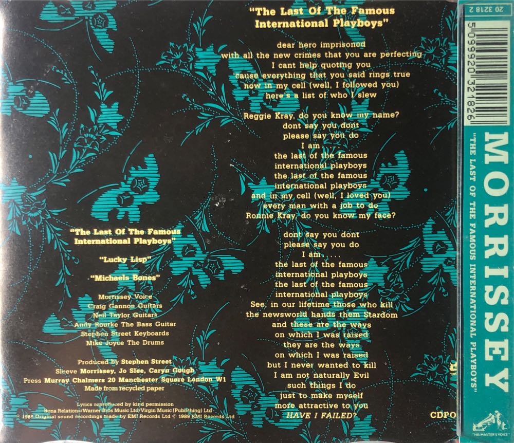 The Last of the Famous International Playboys (UK CD Single) - Morrissey (CD) music collectible [Barcode 5099920321826] - Main Image 2