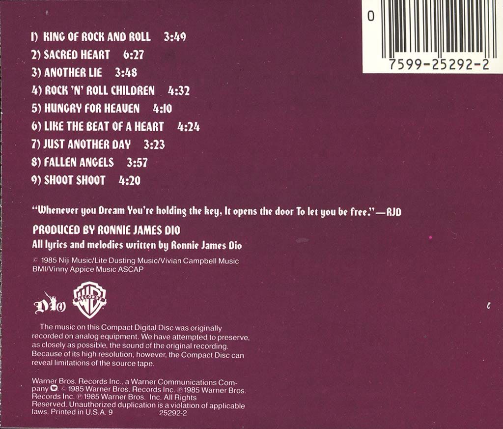 Sacred Heart - Dio (CD - 3850) music collectible [Barcode 0042282484826] - Main Image 2