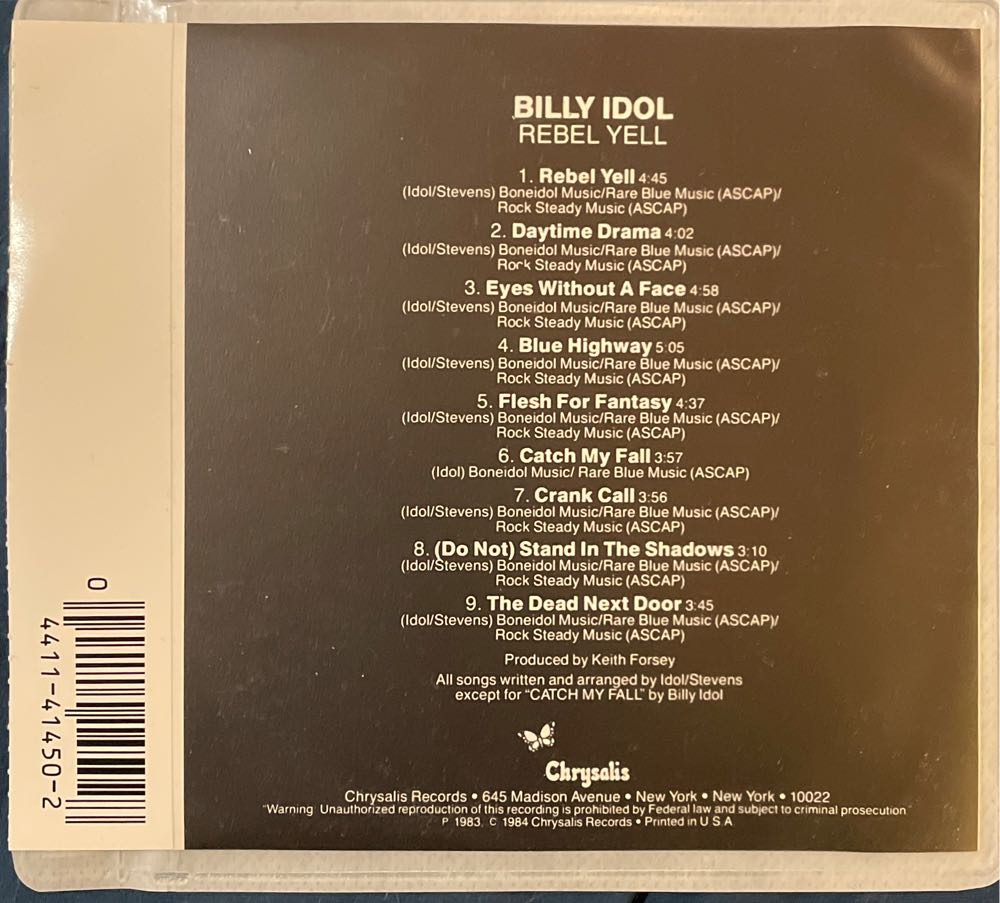 Rebel Yell - Billy Idol (CD - 38:10) music collectible [Barcode 044114145028] - Main Image 3