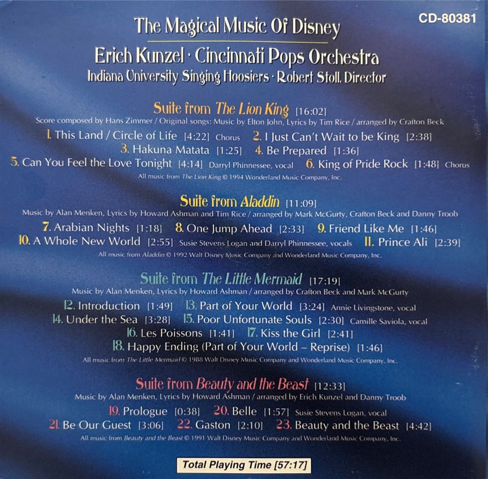 The Magical Music of Disney (Cincinnati Pops, Erich Kunzel) - Cincinnati Pops Orchestra, Erich Kunzel (CD - 57.17) music collectible [Barcode 089408038129] - Main Image 3