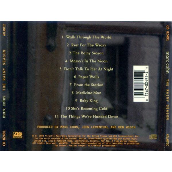 Rainy Season - Marc Cohn (CD - 4521) music collectible [Barcode 075678249129] - Main Image 2