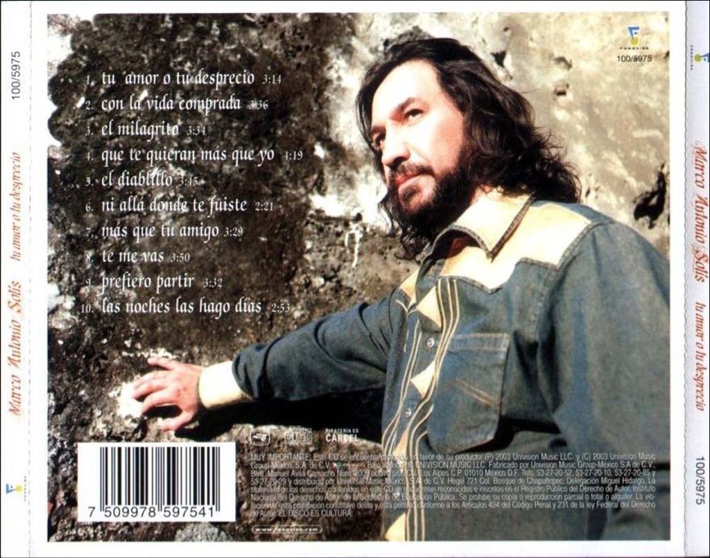 Tu Amor O Tu Desprecio - Marco Antonio Solis (CD - 35) music collectible [Barcode 7509978597541] - Main Image 2