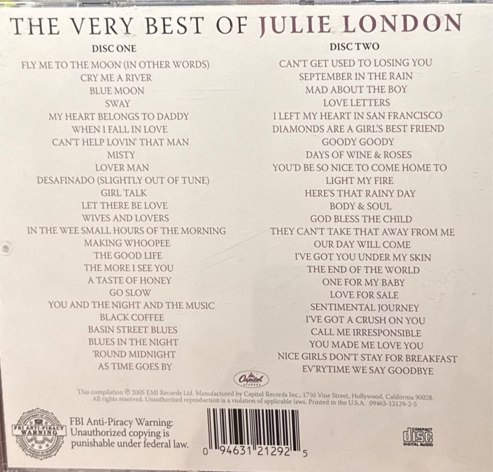 Julie London - The Very Best Of Julie London - Julie London (CD - 140) music collectible [Barcode 094631212925] - Main Image 2