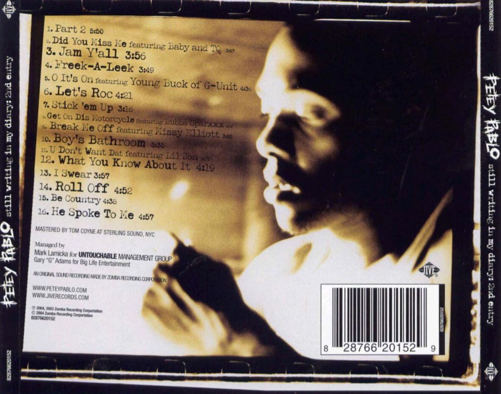 Still Writing In My Diary: 2nd Entry - Petey Pablo (CD) music collectible [Barcode 828766201529] - Main Image 2