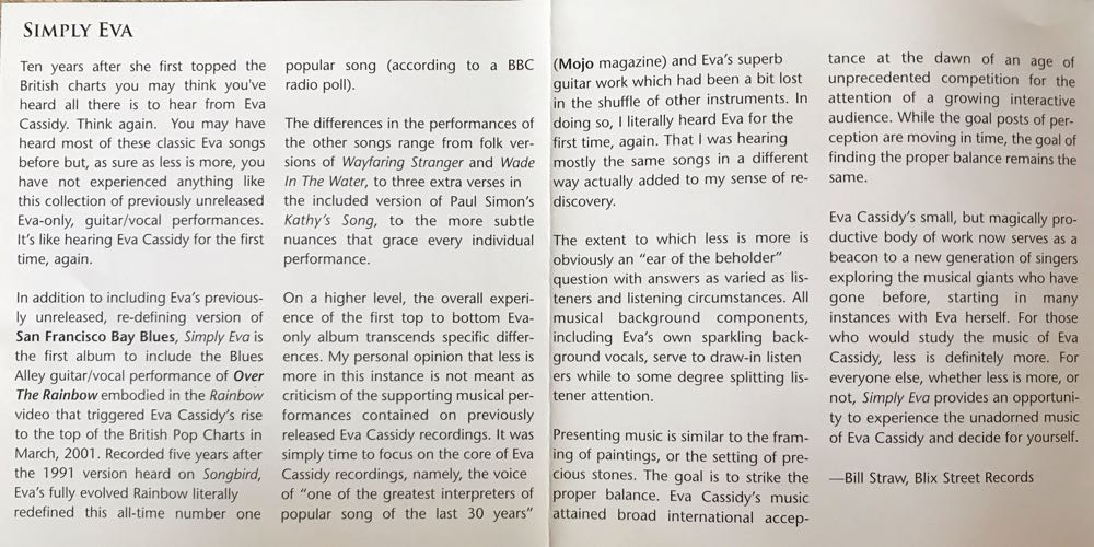 Simply Eva - Eva Cassidy (CD - 44) music collectible [Barcode 739341009921] - Main Image 3
