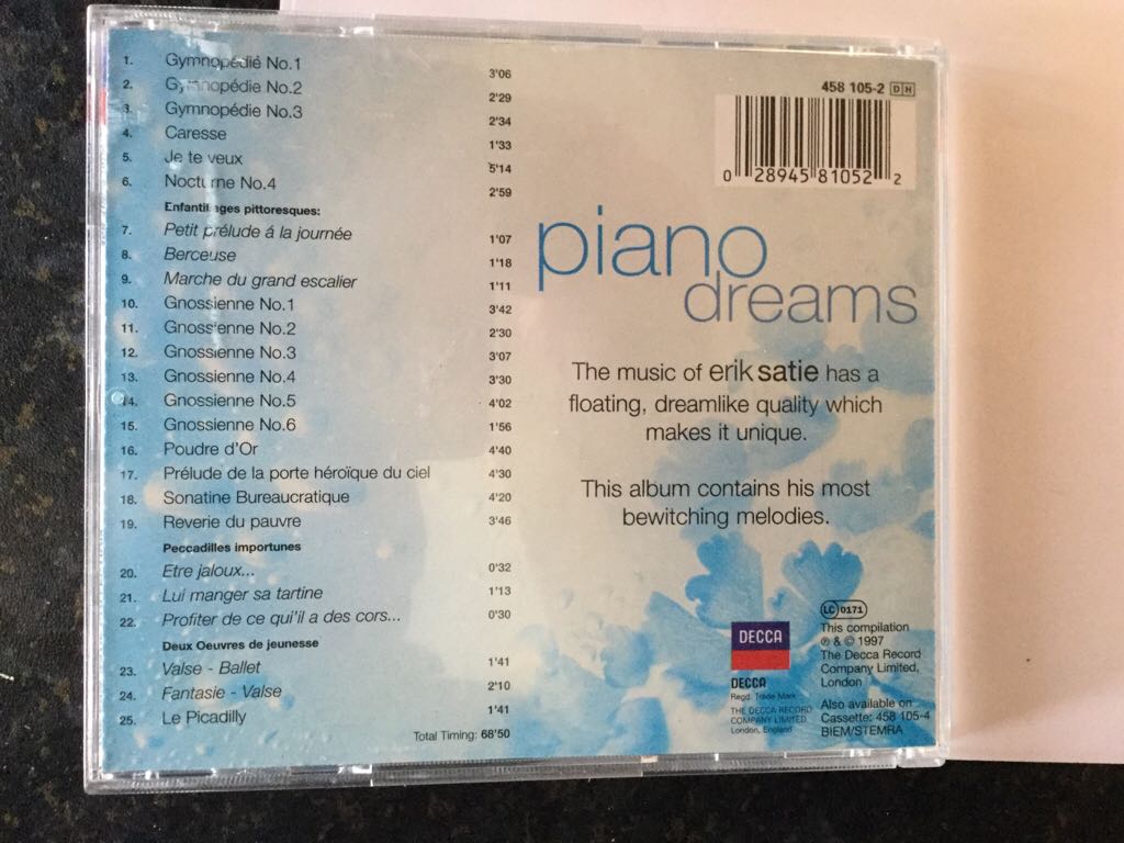 Piano Dreams Satie - Pascal Roget (CD) music collectible [Barcode 028945810522] - Main Image 2