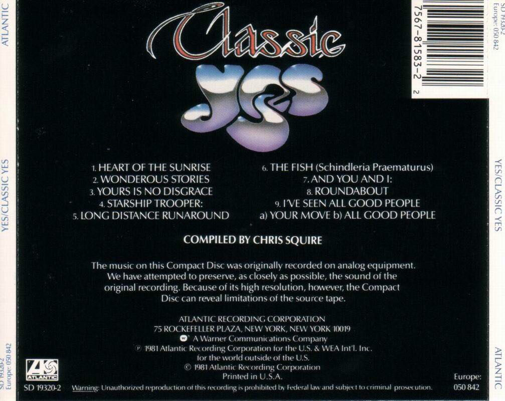 Classic Yes - Yes (CD - 65) music collectible [Barcode 075678158322] - Main Image 2