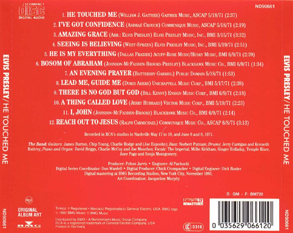 He Touched Me - Presley, Elvis (CD) music collectible [Barcode 035629066120] - Main Image 2