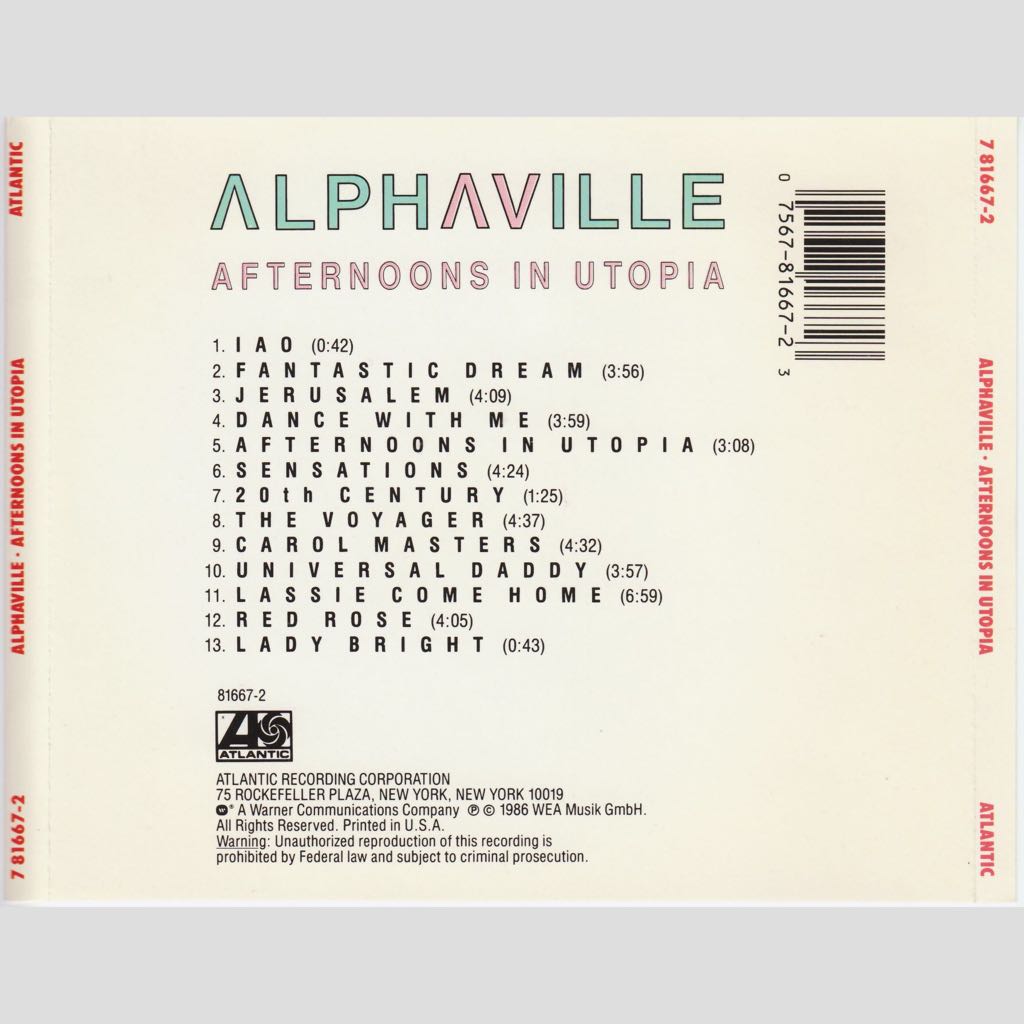 Afternoons In Utopia - Alphaville (Cassette) music collectible - Main Image 2