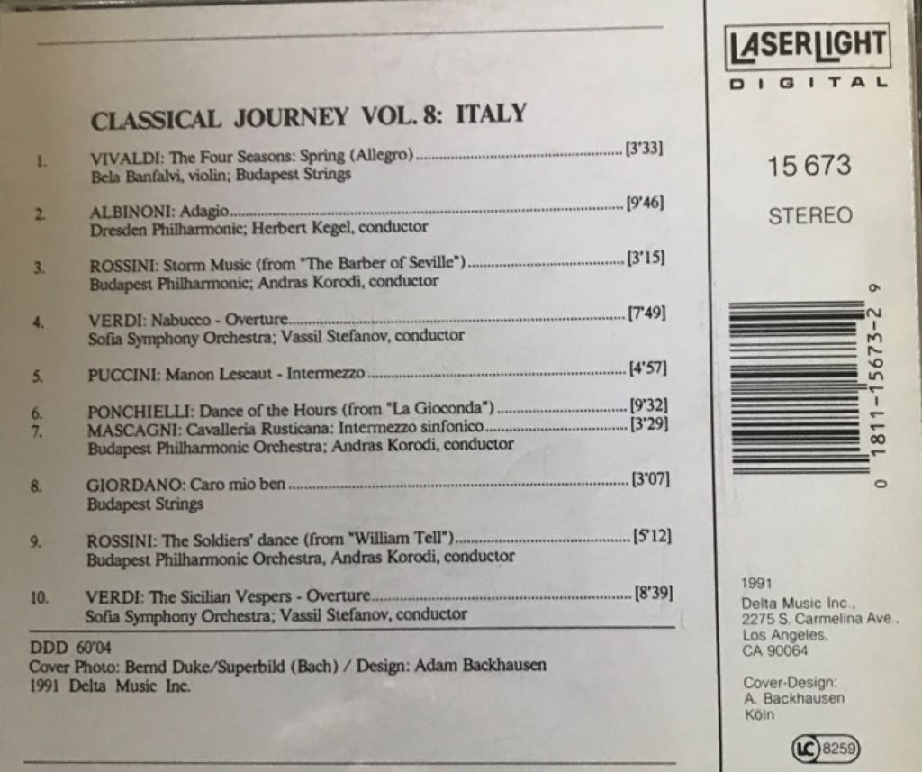 Classical Journey Vol 8 Italy - The Beautiful World Of Classical Music (CD) music collectible [Barcode 018111567329] - Main Image 2
