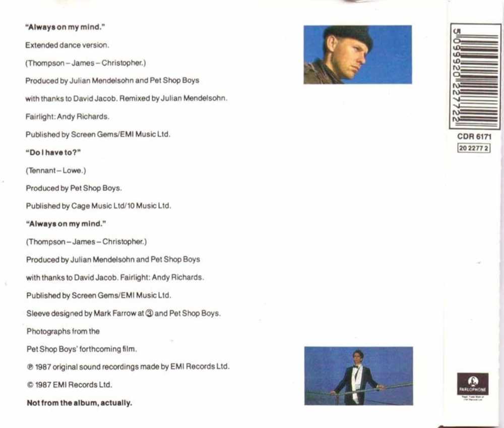 Always On My Mind - Pet Shop Boys (CD - 4) music collectible [Barcode 5099920227722] - Main Image 2