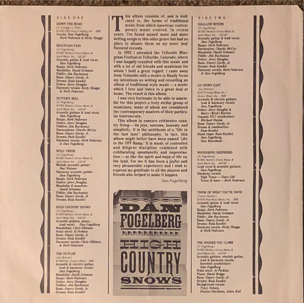 High Country Snows - Fogelberg, Dan (12”) music collectible - Main Image 4