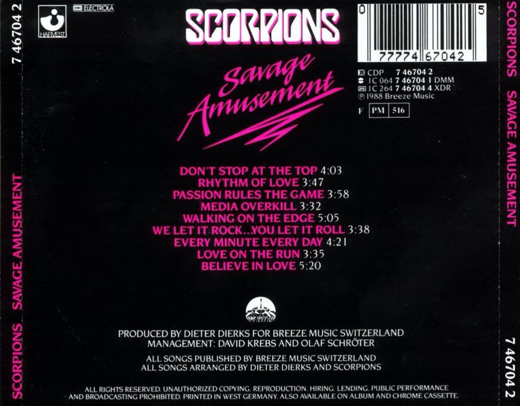 Savage Amusement - Scorpions (CD - 37:19) music collectible [Barcode 042223896329] - Main Image 2