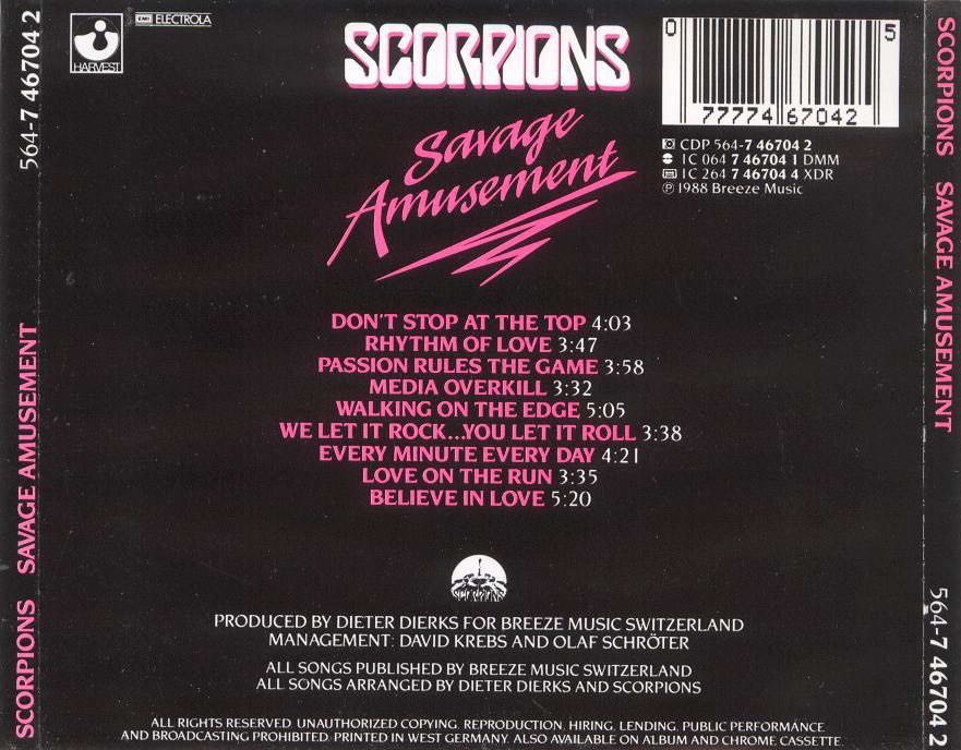 Savage Amusement - Scorpions (CD - 37) music collectible [Barcode 042283296329] - Main Image 2