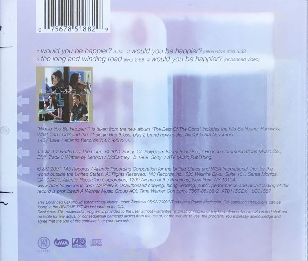 Would You Be Happier? - The Corrs (CD) music collectible [Barcode 075678518829] - Main Image 2