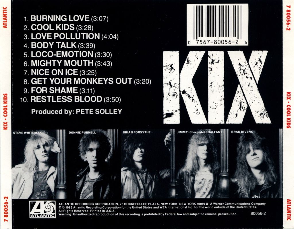 Cool Kids - Kix (CD - 3517) music collectible [Barcode 075678005626] - Main Image 2