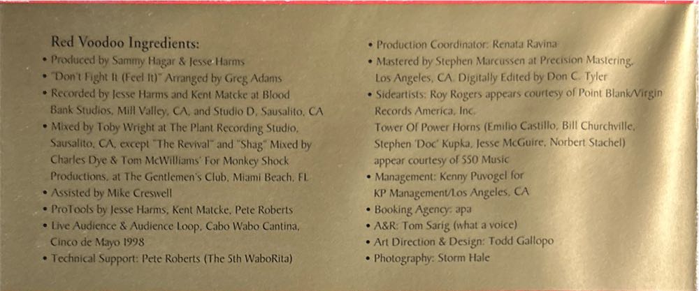 Red Voodoo - Hagar, Sammy (CD - 4821) music collectible [Barcode 008811187224] - Main Image 3