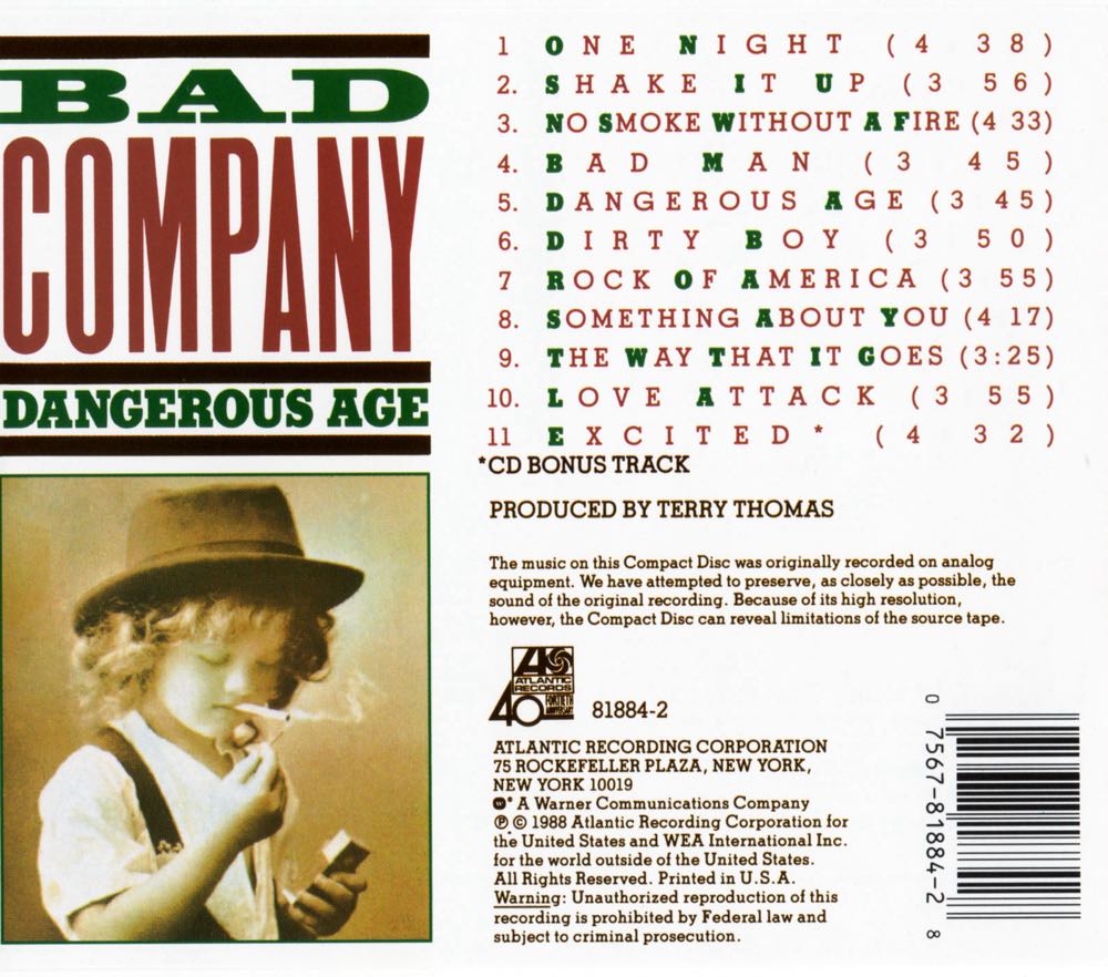 Dangerous Age - Bad Company (Cassette) music collectible [Barcode 075678188442] - Main Image 2
