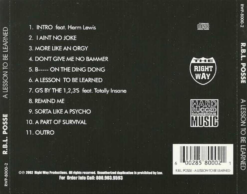 R.B.L. Posse: A Lesson to Be Learned - R.B.L. Posse (CD - 48) music collectible [Barcode 728861800026] - Main Image 2