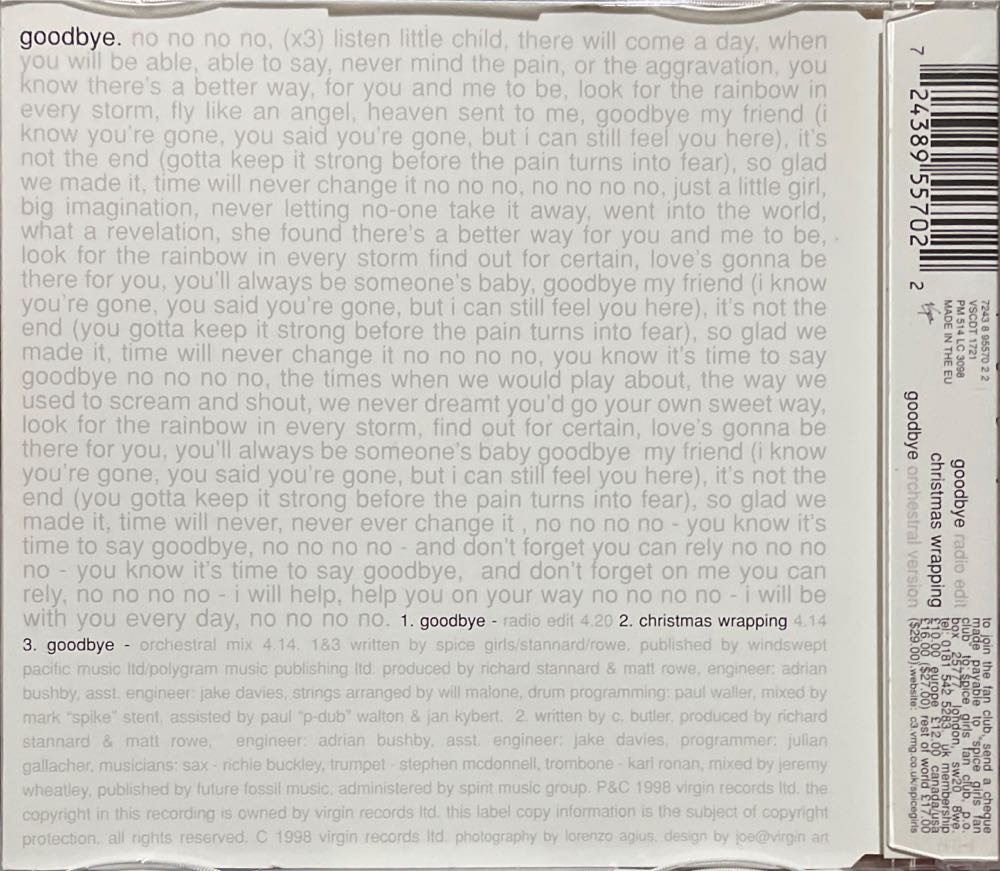 Goodbye - Spice Girls (CD - 16:59) music collectible [Barcode 724389557022] - Main Image 2