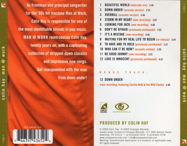 Man At Work - Colin Hay (CD - 52) music collectible [Barcode 766397436524] - Main Image 2