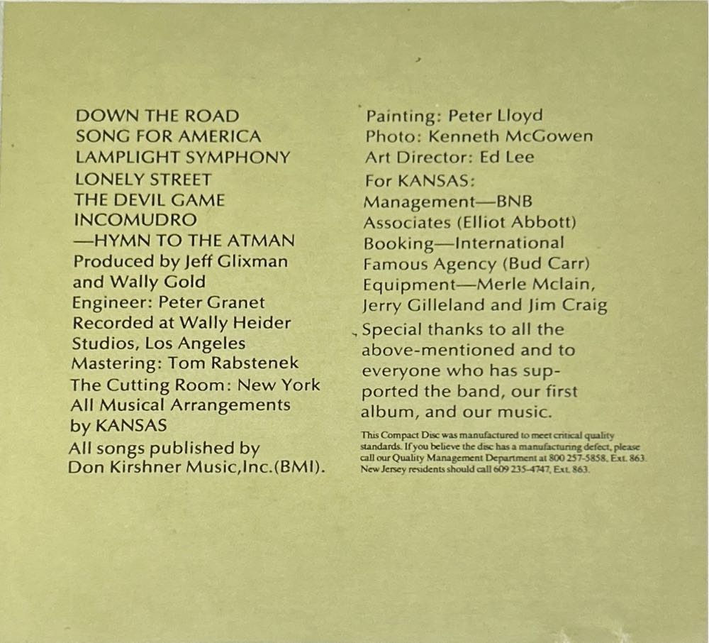 Song For America - Kansas (CD - 46) music collectible [Barcode 074643338523] - Main Image 3