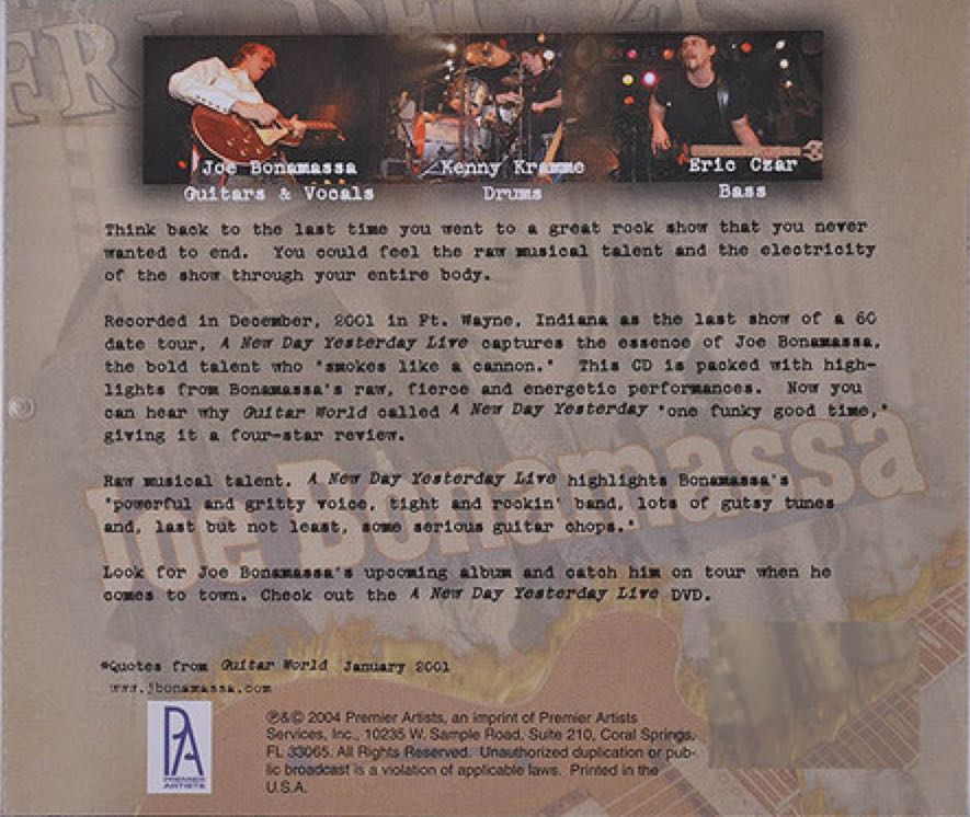 New Day Yesterday Live, A - Joe Bonamassa (12”) music collectible [Barcode 8712725715412] - Main Image 2