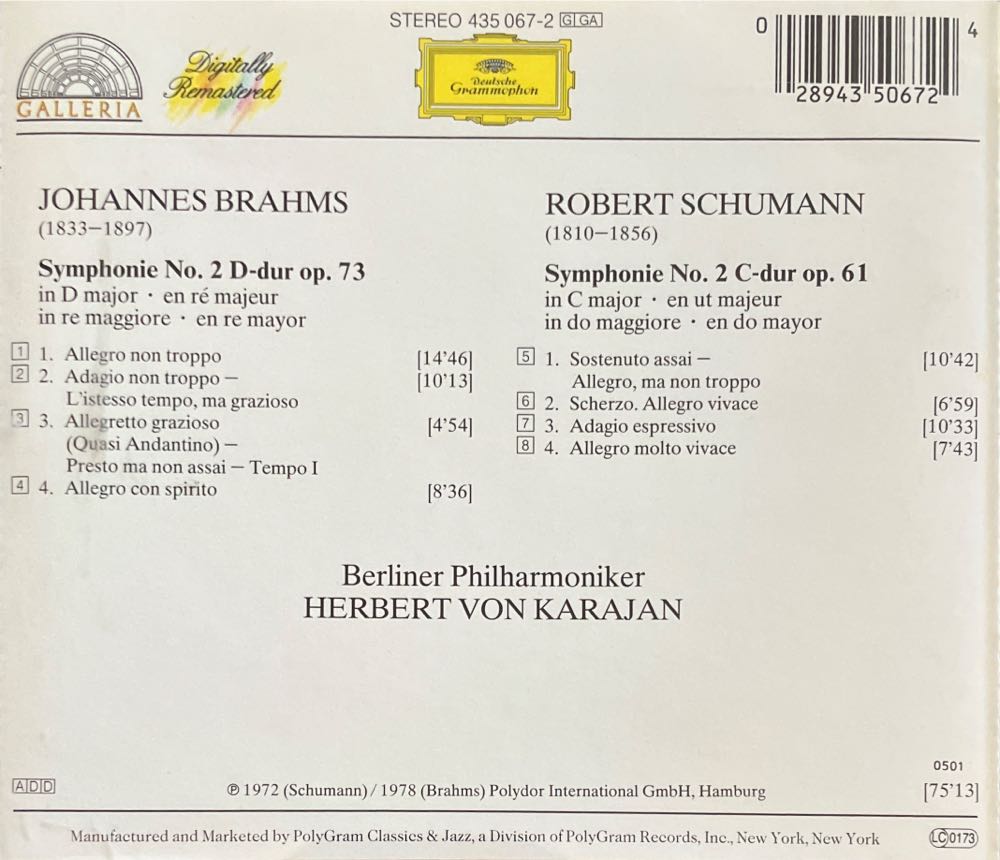 Brahms & Schumann - Symphonie 2 - Classical Gallery (CD) music collectible [Barcode 028943506724] - Main Image 2