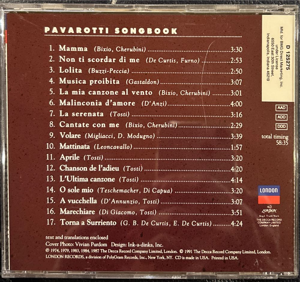 Les Plus Belles Chansons D’amour  - Luciano Pavatotti (CD) music collectible [Barcode 028943351324] - Main Image 2