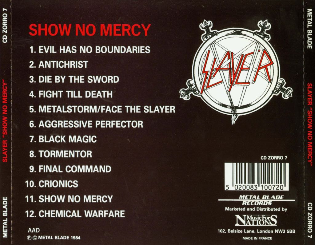 Show No Mercy - Slayer (CD - 39) music collectible [Barcode 039841403206] - Main Image 2