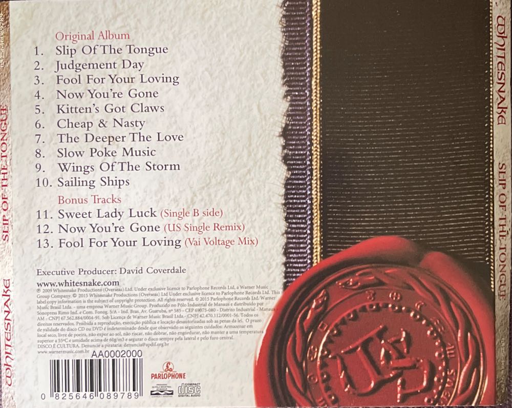 Slip Of The Tongue - Remaster - Whitesnake (CD - 60) music collectible [Barcode 825646089789] - Main Image 2