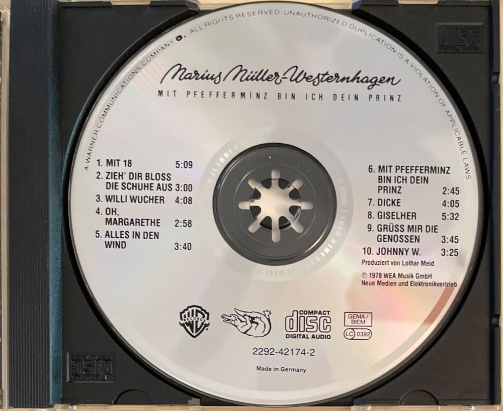 Mit Pfefferminz Bin Ich Dein Prinz - Marius Müller-Westernhagen (CD - 3827) music collectible [Barcode 022924217425] - Main Image 3