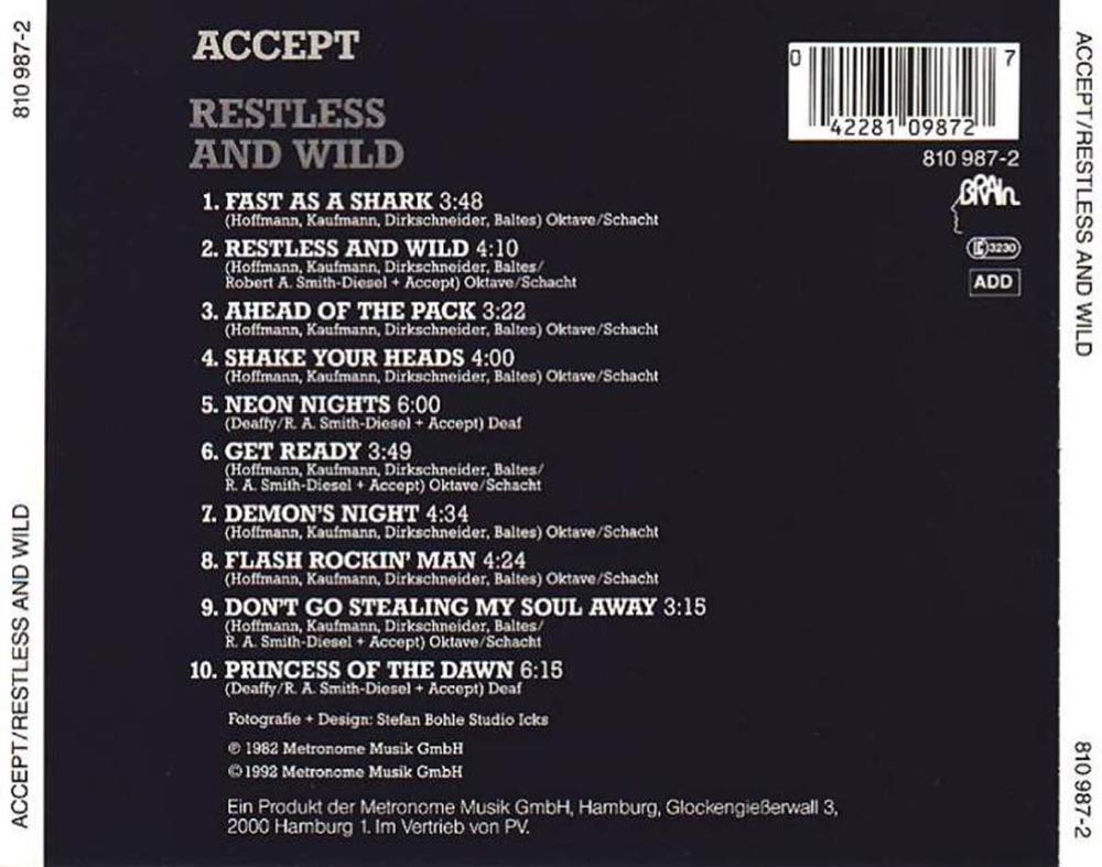Restless And Wild - Accept (CD - 43:59) music collectible [Barcode 042281098727] - Main Image 3