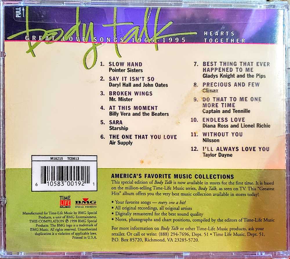Body Talk: Great Love Songs: Hearts Together - Time/Life: Body Talk (CD) music collectible [Barcode 610583001921] - Main Image 2