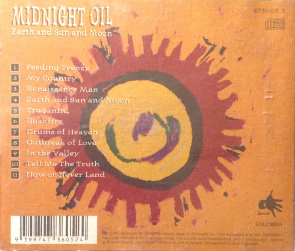 Earth and Sun and Moon - Midnight Oil (CD - 5359) music collectible [Barcode 9399747360524] - Main Image 2