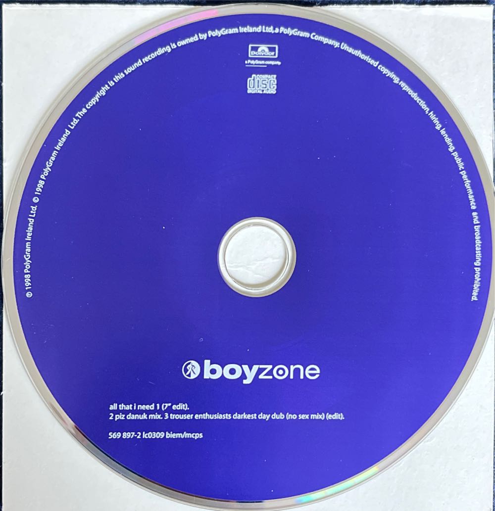 All That I Need (Single) - Boyzone (CD) music collectible [Barcode 731456987323] - Main Image 2