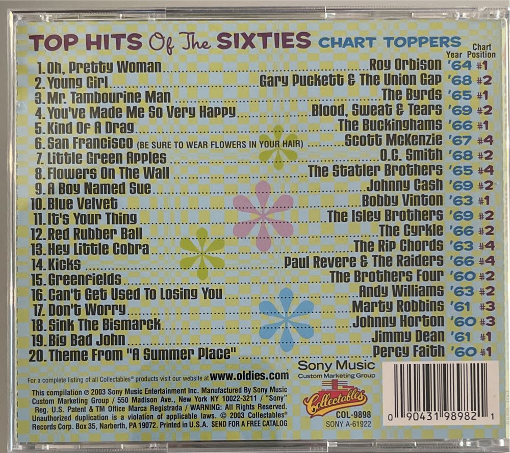 Top Hits of the Sixties: Chart Toppers - ZZ-Various (CD) music collectible [Barcode 090431989821] - Main Image 2