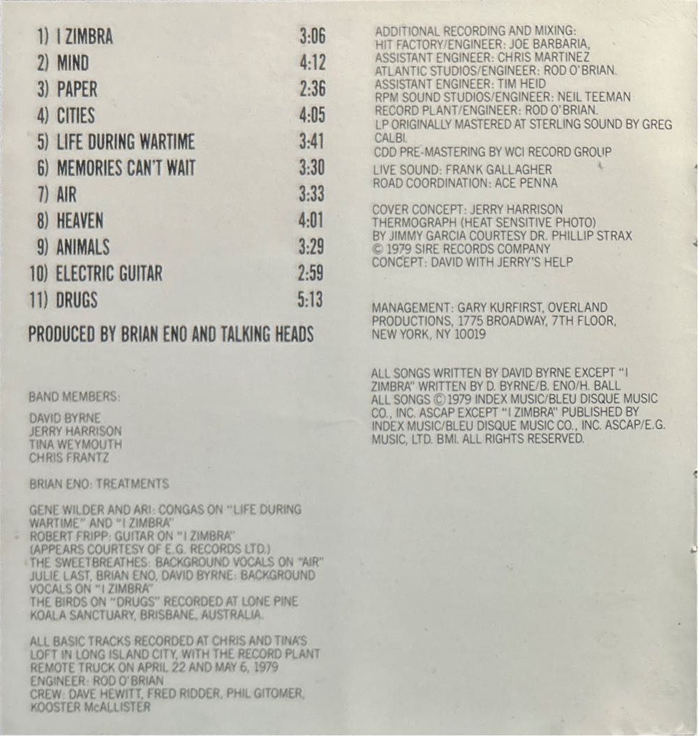 Fear Of Music - Talking Heads (CD - 41) music collectible [Barcode 075992742825] - Main Image 3