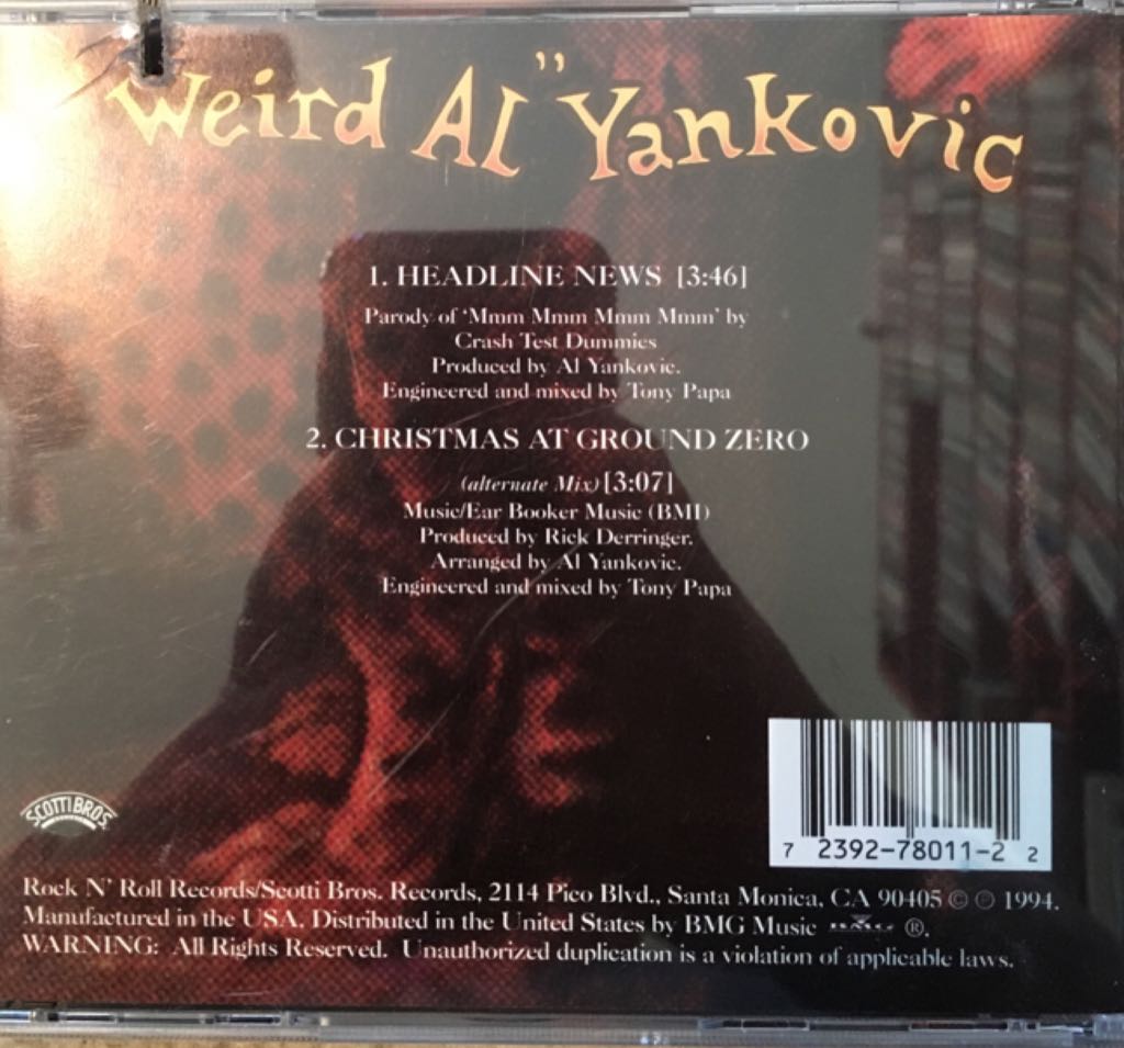 Headline News - “Weird Al” Yankovic (CD) music collectible [Barcode 723927801122] - Main Image 2
