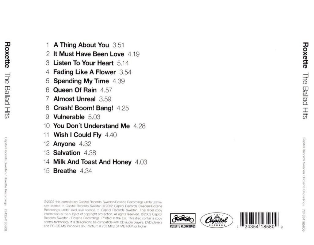 The Ballad Hits - Roxette (CD-R - 67) music collectible [Barcode 724354185809] - Main Image 2