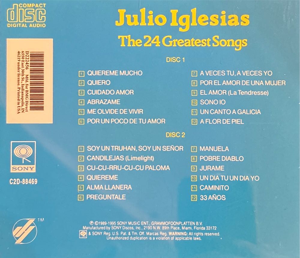 The 24 Greatest Songs - Julio Iglesias (CD) music collectible [Barcode 037628846925] - Main Image 2