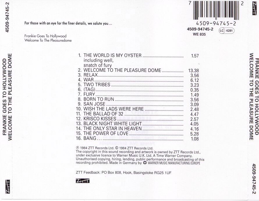 Welcome to the pleasuredome - Frankie Goes To Hollywood (CD - 64) music collectible [Barcode 4007196101951] - Main Image 2